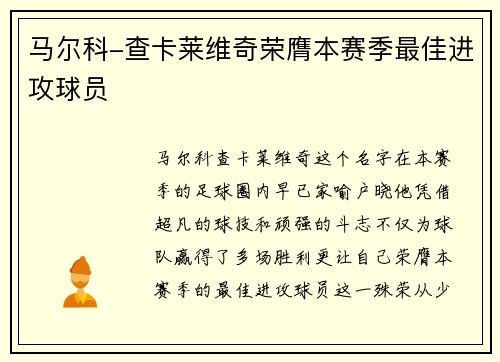 马尔科-查卡莱维奇荣膺本赛季最佳进攻球员